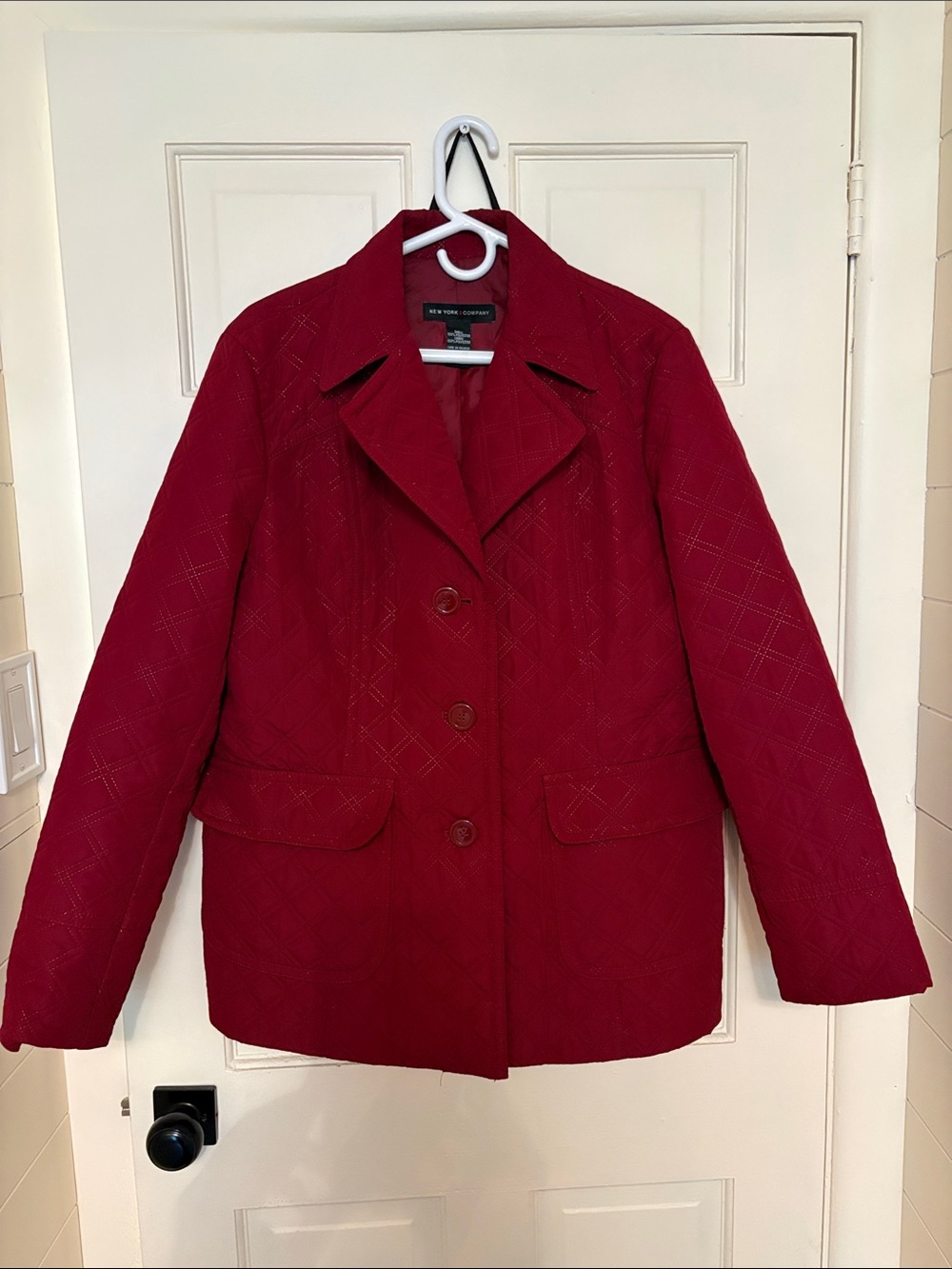 Women’s Quilted Red Button-Front Jacket NY&Co XL
